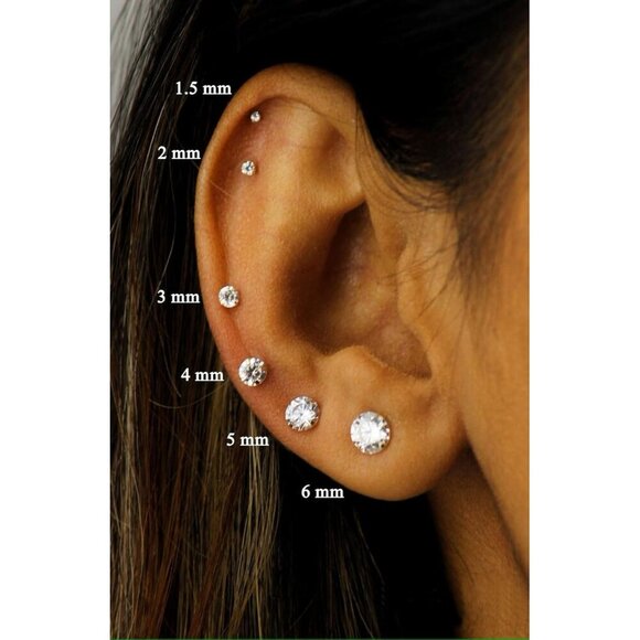 6 set stud Sterling Silver Dainty Huggie Cubic Zirconia Hoop Earrings for Women - Picture 2 of 6